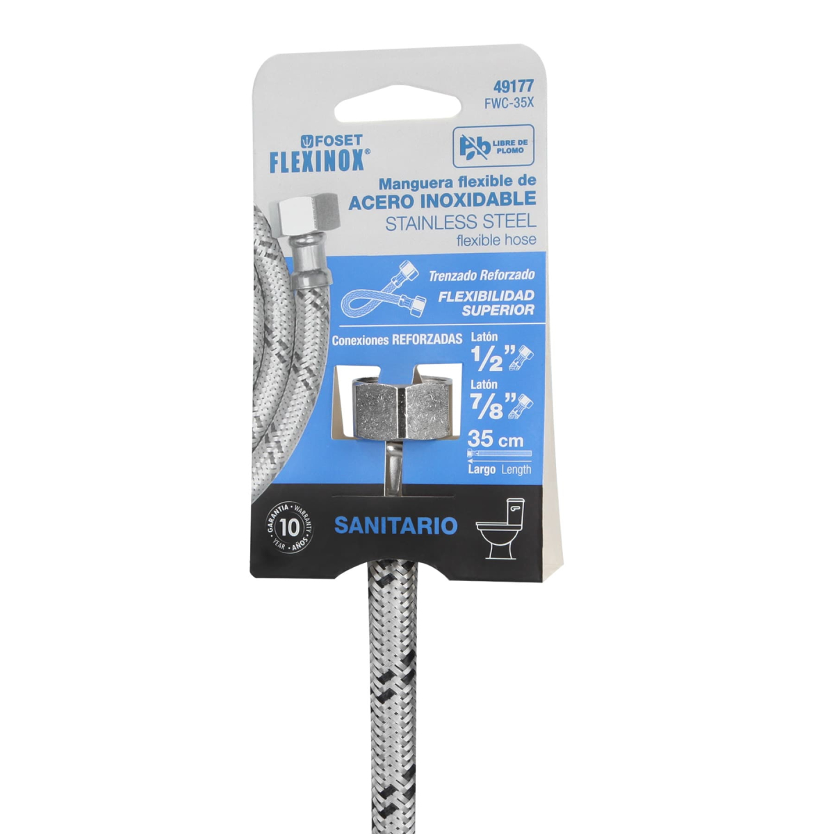 MANGUERA PARA WC, ACERO INOX, 1/2' X 7/8', 35 CM - Image 2