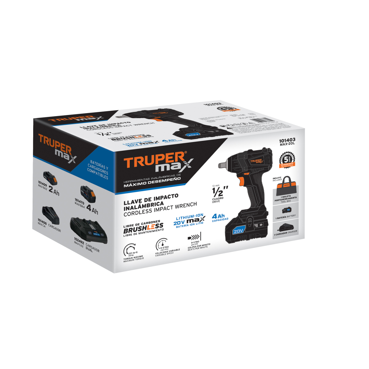 LLAVE DE IMPACTO INALÁMBRICA 1/2' 20 V TRUPER MAX - Image 2