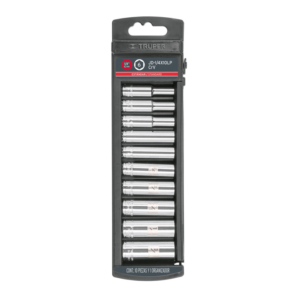 JUEGO DE 10 DADOS LARGOS CUADRO 1/4" STD