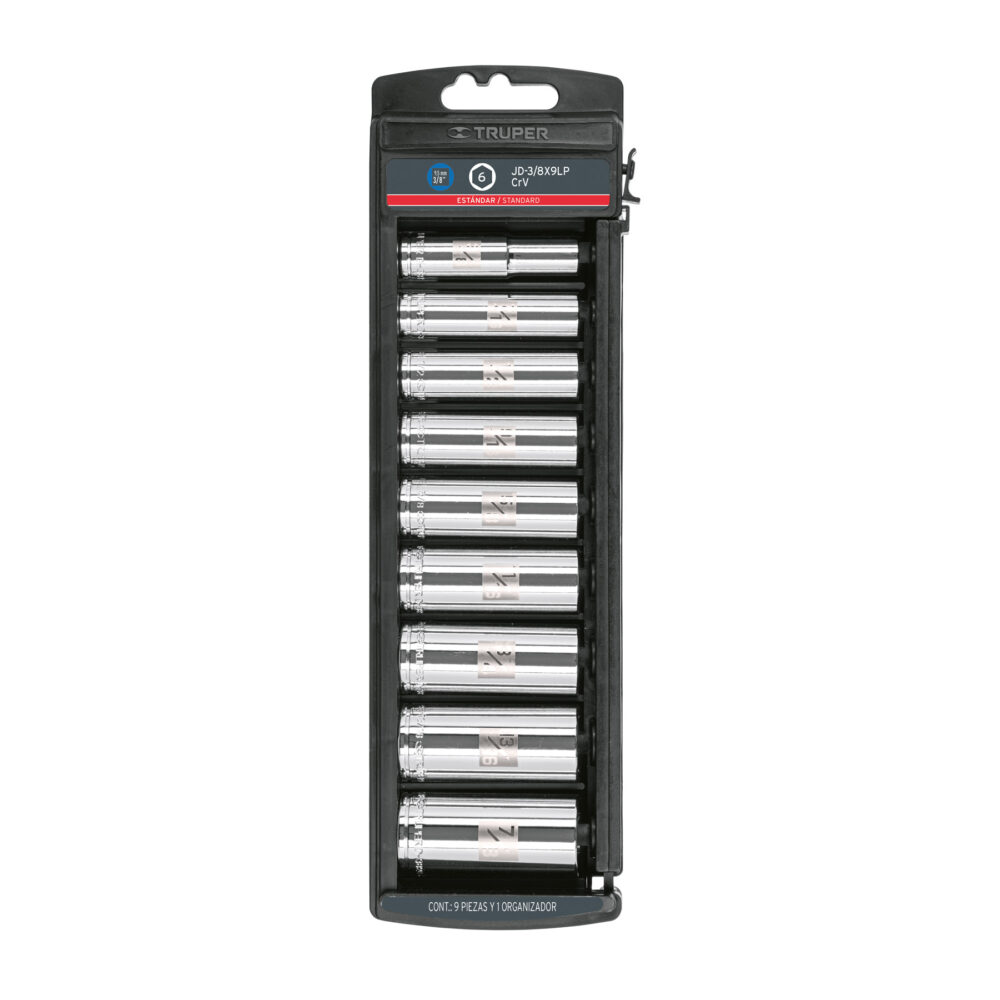 JUEGO DE 9 DADOS LARGOS CUADRO 3/8" STD