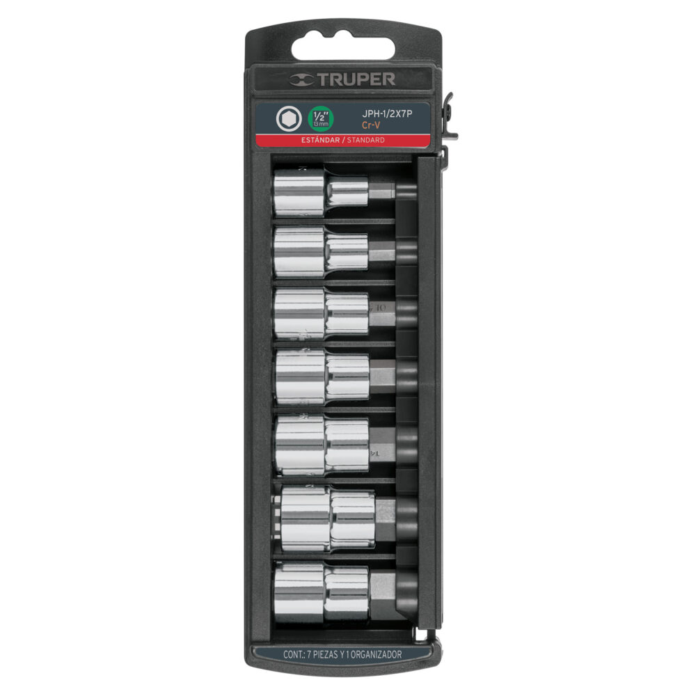 JUEGO DE 7 DADOS CUADRO 1/2" PUNTA HEXAGONAL STD