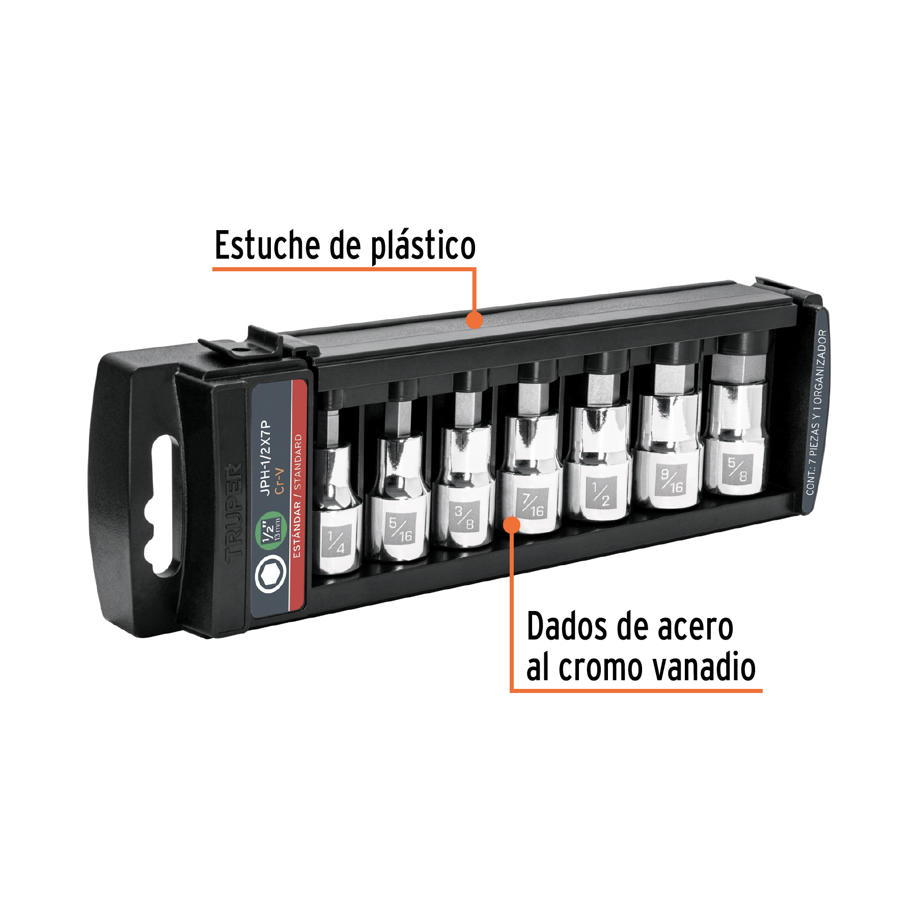 JUEGO DE 7 DADOS CUADRO 1/2" PUNTA HEXAGONAL STD - Image 2