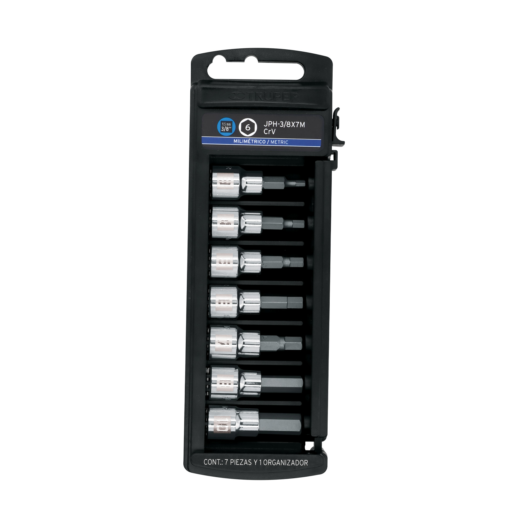 JUEGO DE 7 DADOS CUADRO 3/8" PUNTA HEXAGONAL MM
