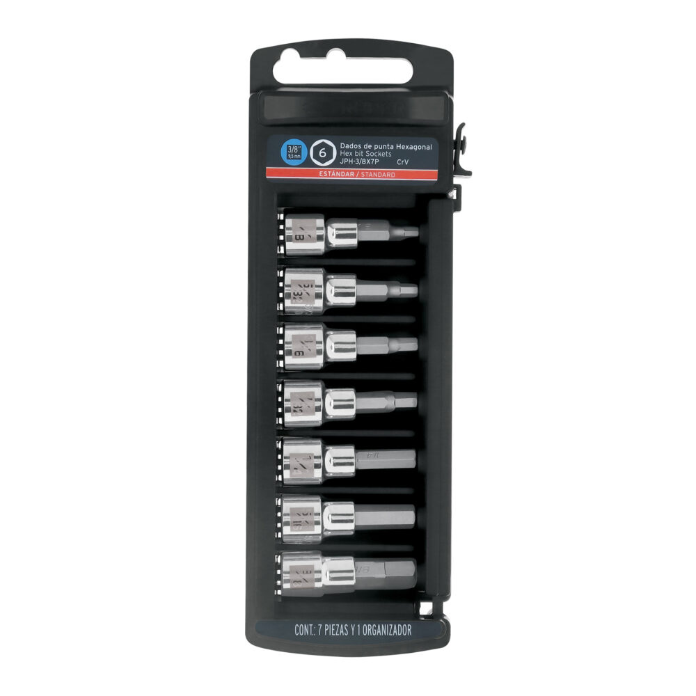 JUEGO DE 7 DADOS PUNTA HEXAGONAL STD, CUADRO 3/8"
