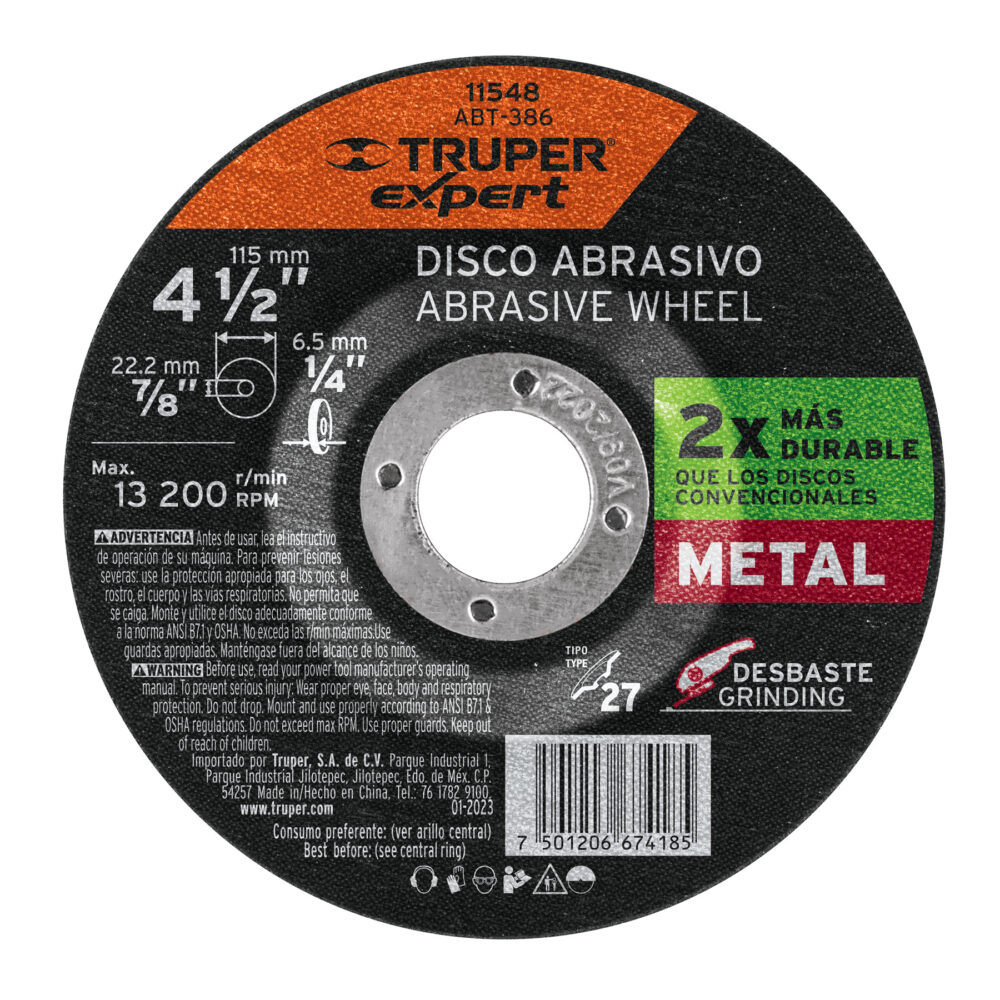 DISCO TIPO 27 DE 4-1/2" X 6.4 MM DESBASTE DE METAL