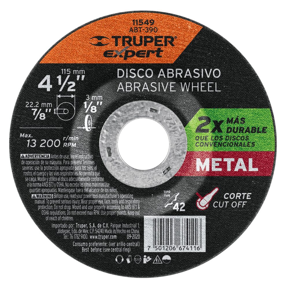 DISCO TIPO 42 DE 4-1/2" X 3.2 MM CORTE METAL
