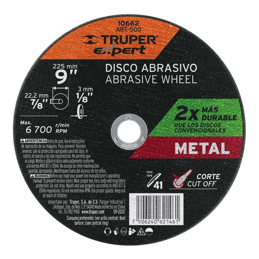 DISCO PARA CORTE DE METAL, TIPO 41, DIÁMETRO 9"