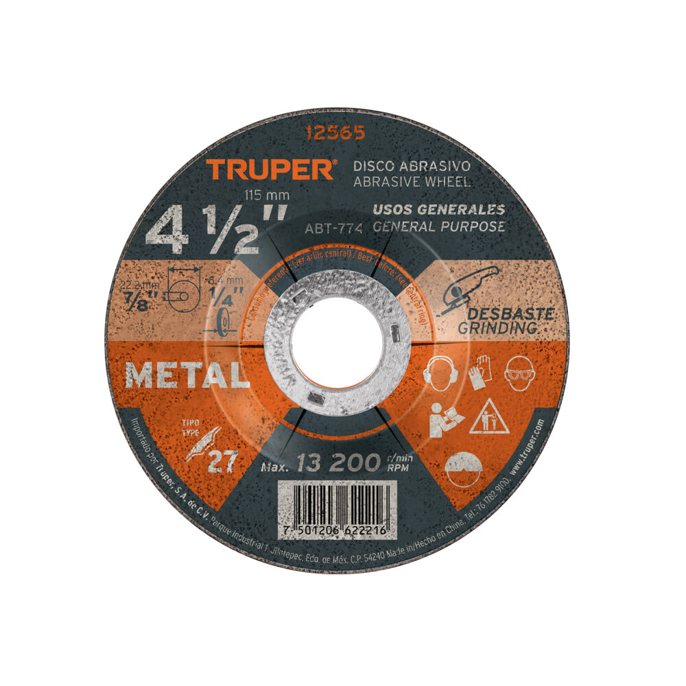 DISCO TIPO 27 DE 4-1/2" X 6.4 MM PARA DESBASTE DE METAL