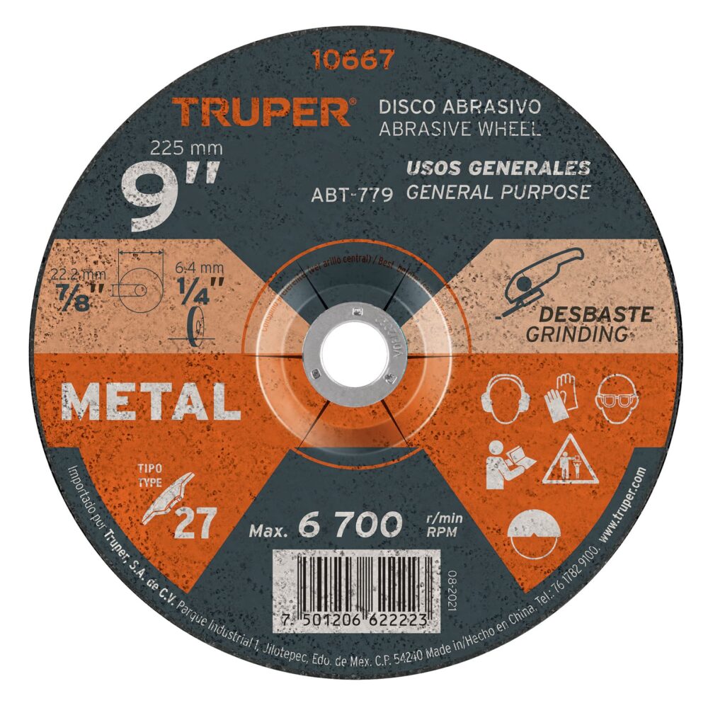 DISCO TIPO 27 DE 9" X 6.4 MM PARA DESBASTE DE METAL
