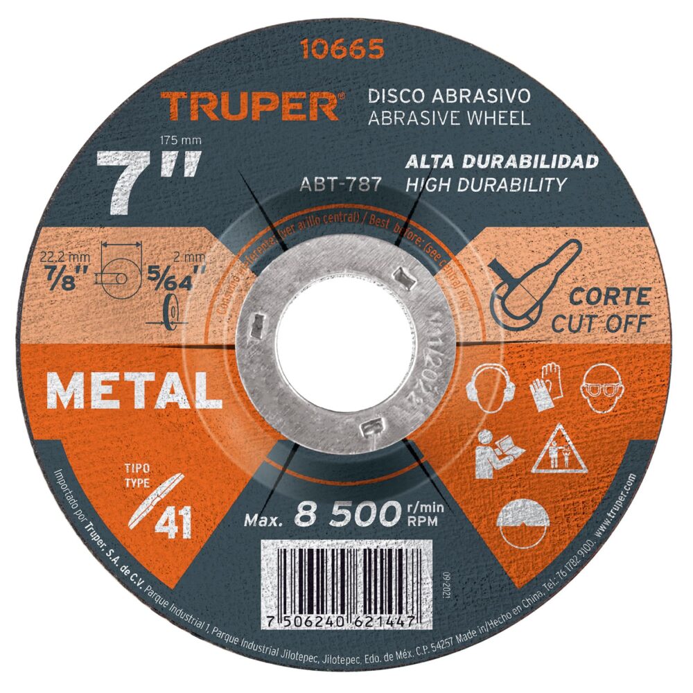 DISCO DE 7" PARA CORTE DE METAL, TIPO 41