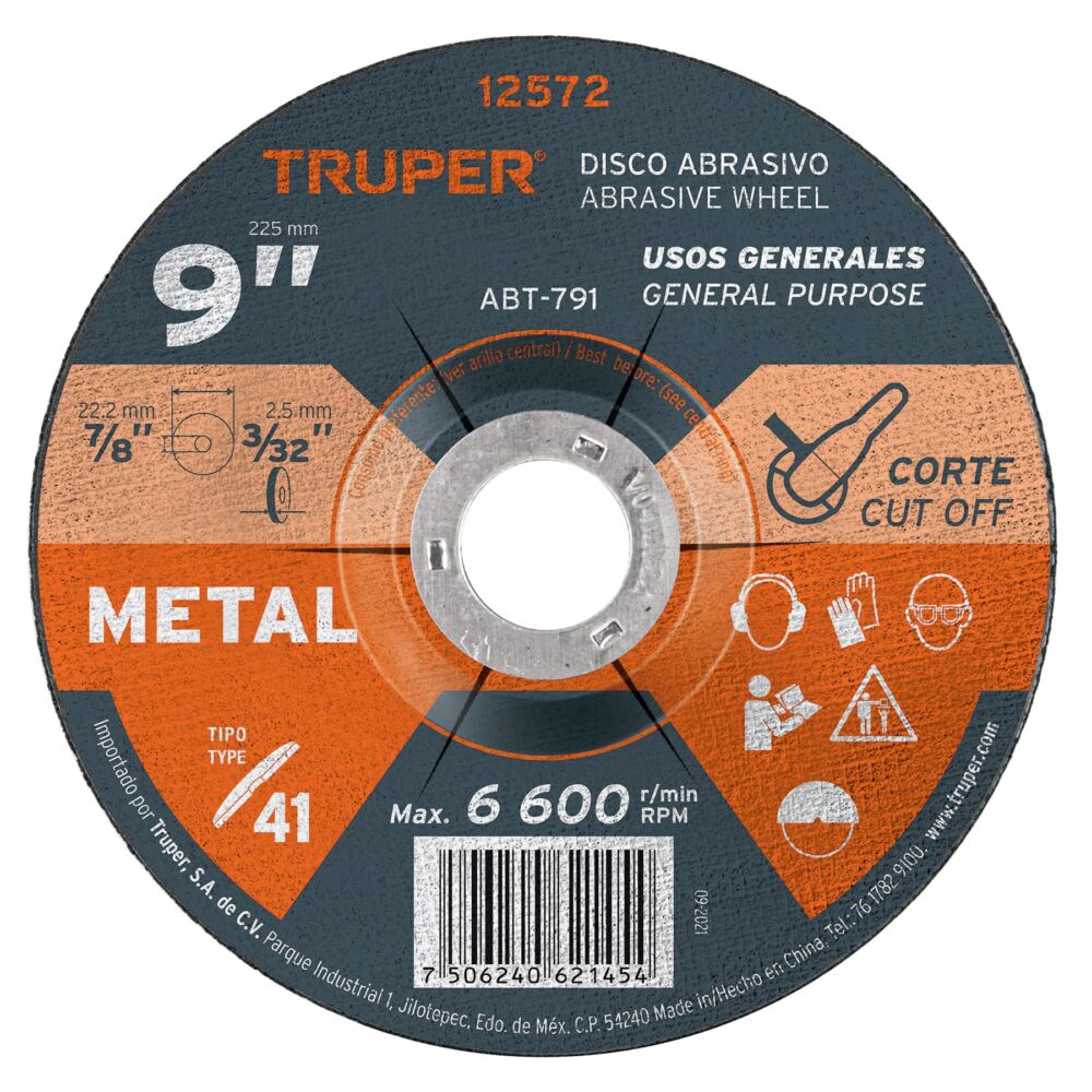 DISCO DE 9" PARA CORTE DE METAL, TIPO 41