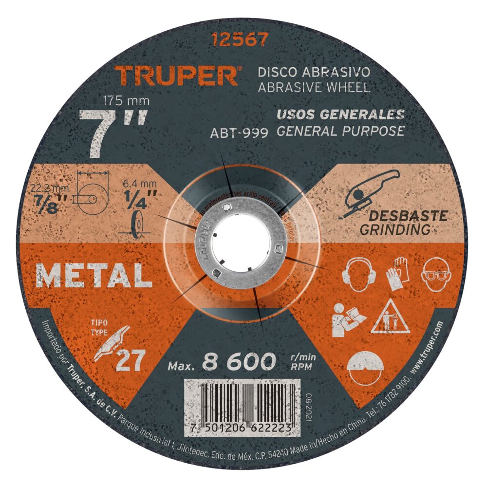 DISCO TIPO 27 DE 7" X 6.4 MM PARA DESBASTE DE METAL