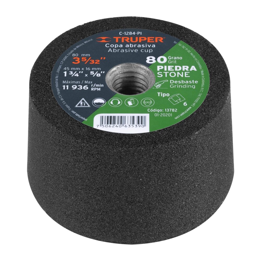 COPA DESBASTE DE PIEDRA 3-5/32" GRANO 80, EJE 5/8-11