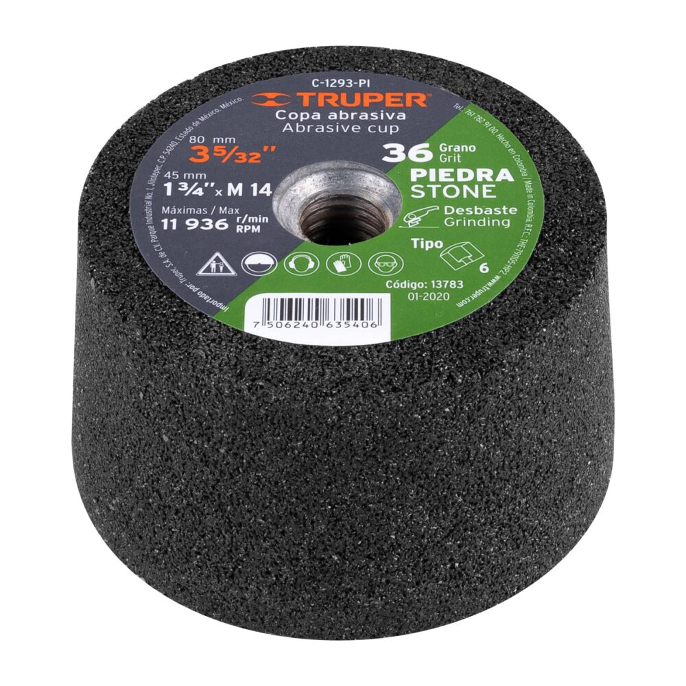 COPA DESBASTE DE PIEDRA 3-5/32" GRANO 36, EJE M14
