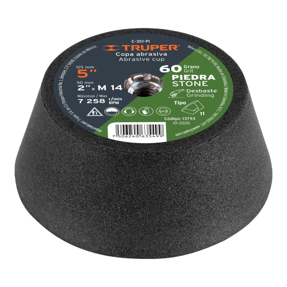 COPA DESBASTE DE PIEDRA 5" GRANO 60, EJE M14