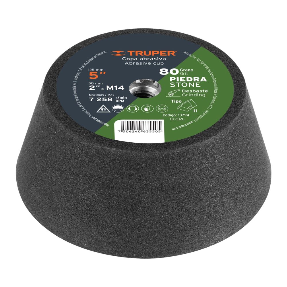 COPA DESBASTE DE PIEDRA 5" GRANO 80, EJE M14