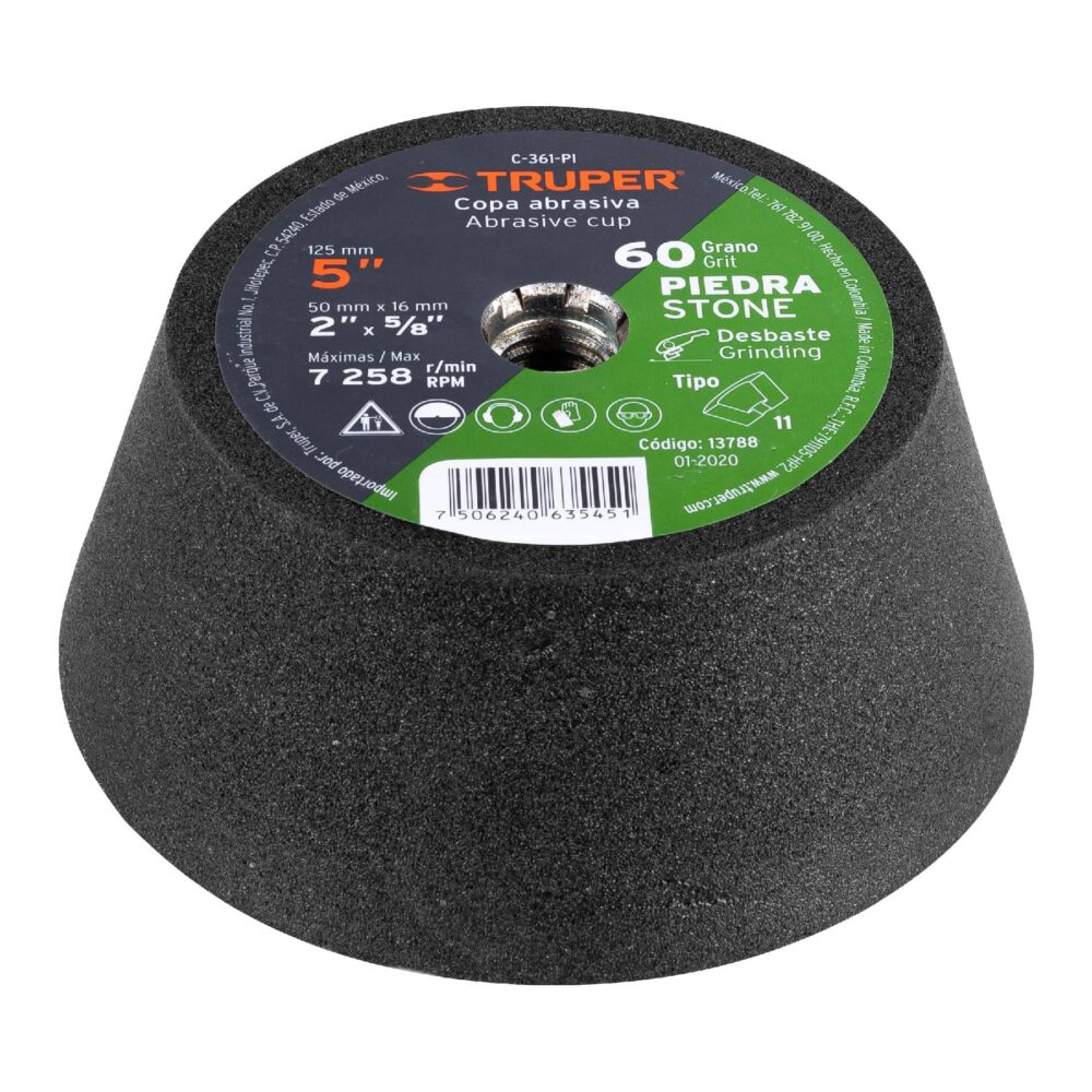 COPA DESBASTE DE PIEDRA 5" GRANO 60, EJE 5/8-11