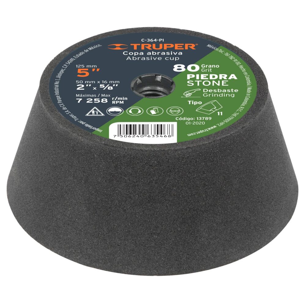 COPA DESBASTE DE PIEDRA 5" GRANO 80, EJE 5/8-11