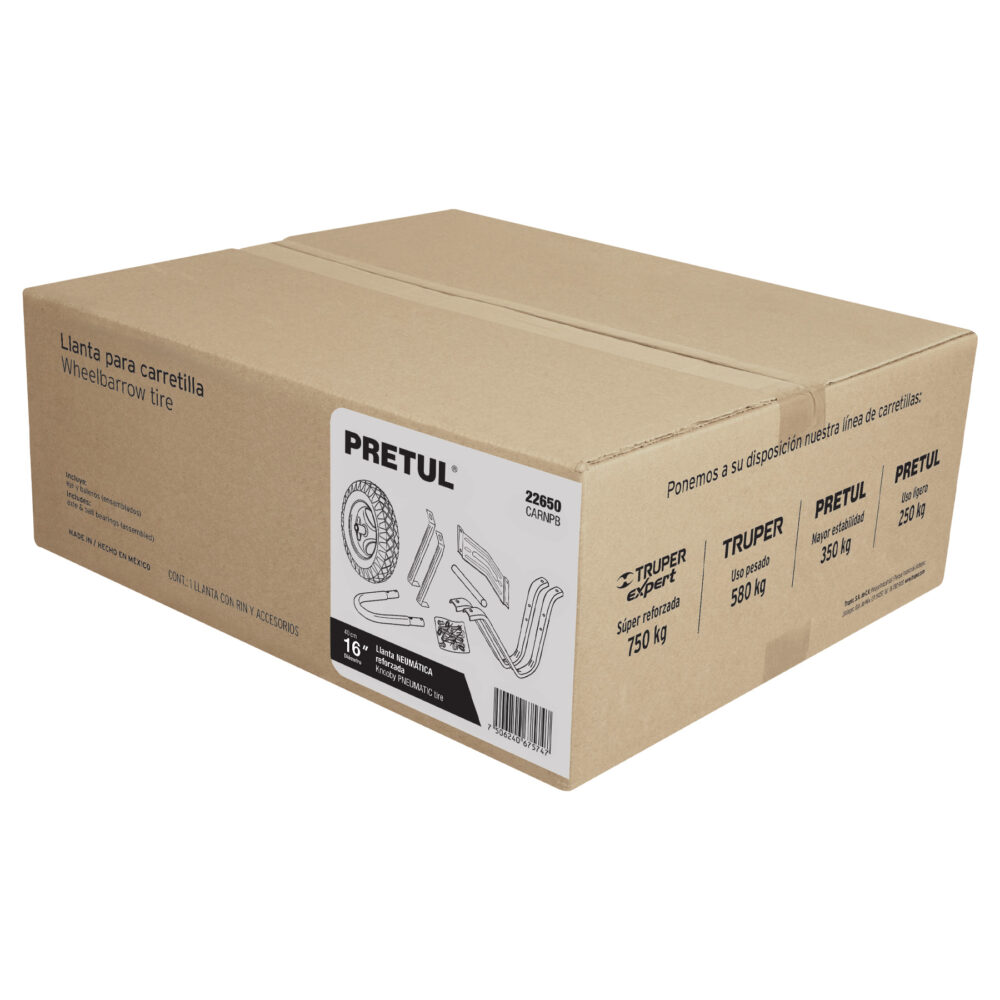 CAJA C/LLANTA NEUMÁTICA Y ACC. P/CARRETILLA ROJA PRETUL