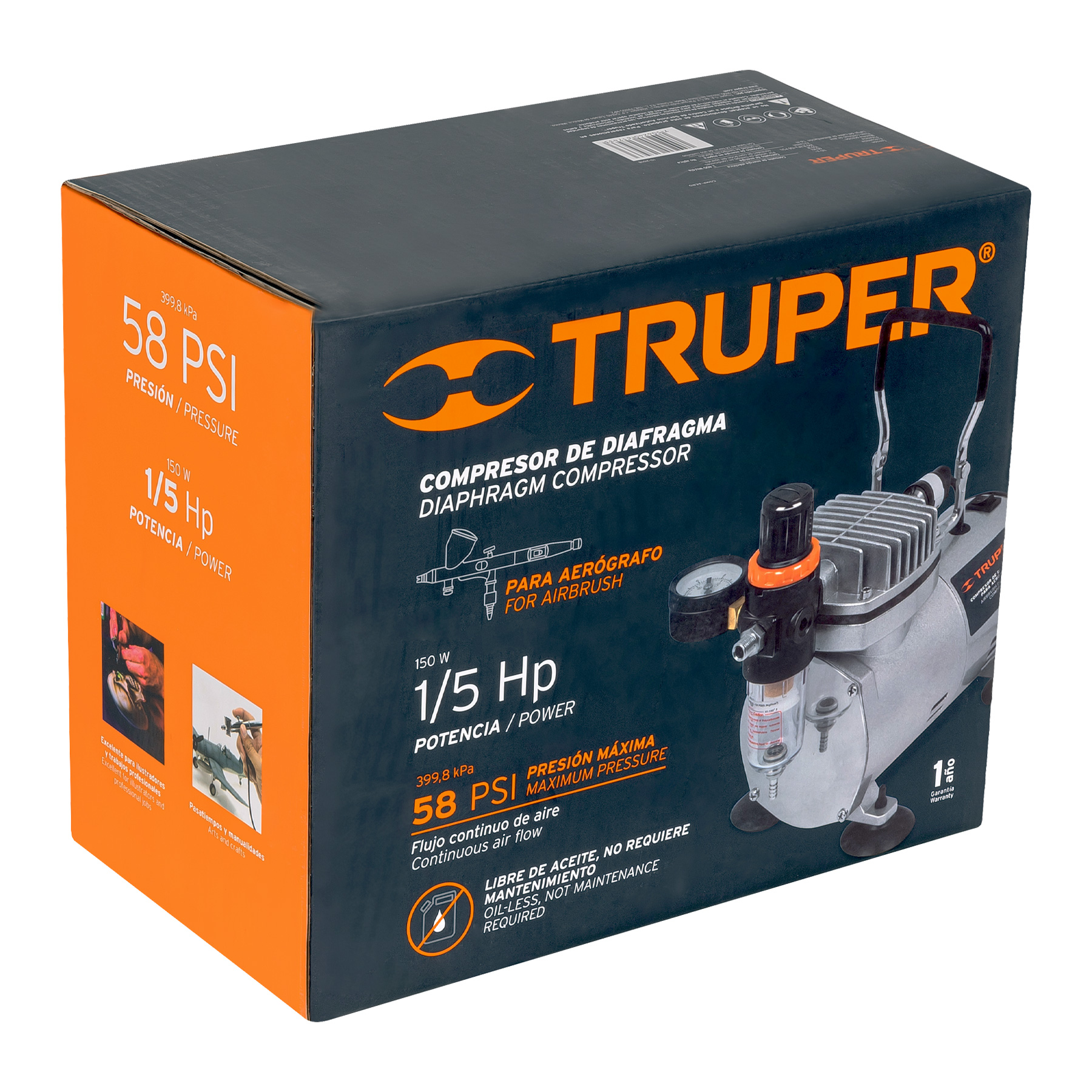 COMPRESOR LIBRE DE ACEITE, PARA AEROGRAFO,1/5HP,127V - Image 2