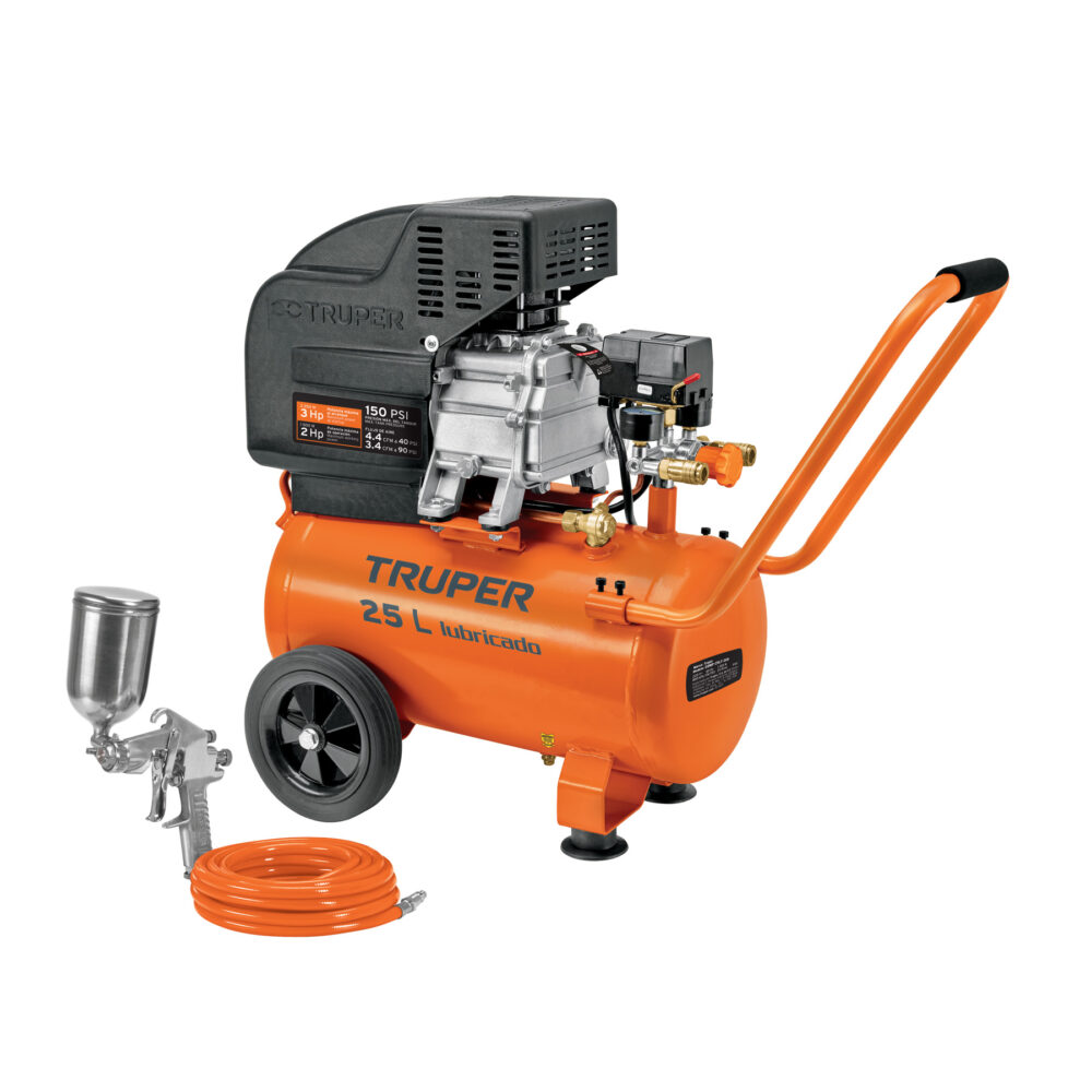 KIT COMPRESOR LUB, 25L, MANGUERA Y PISTOLA GRAV,127V