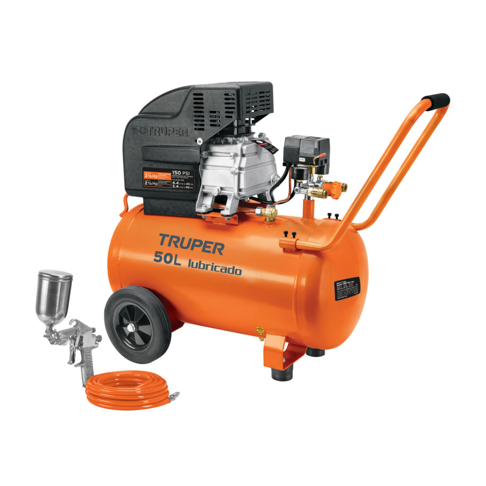 KIT COMPRESOR LUB, 50L, MANGUERA Y PISTOLA GRAV,127V