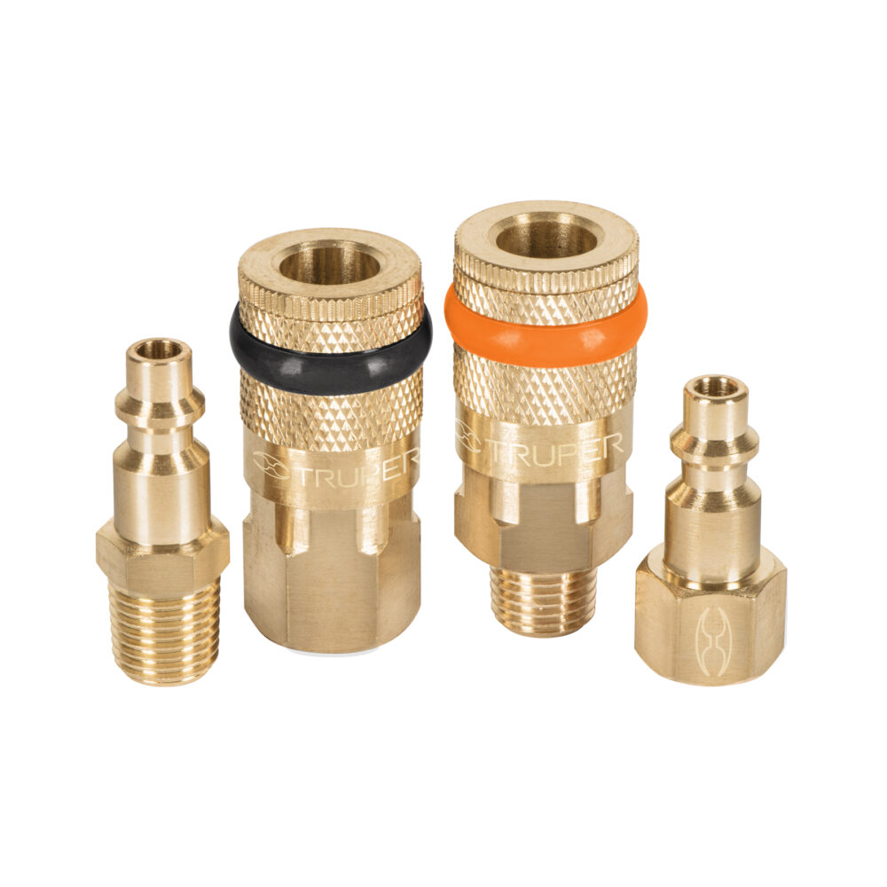 JUEGO DE 4 PIEZAS, COPLES Y CONECTORES RÁPIDOS DE LATÓN