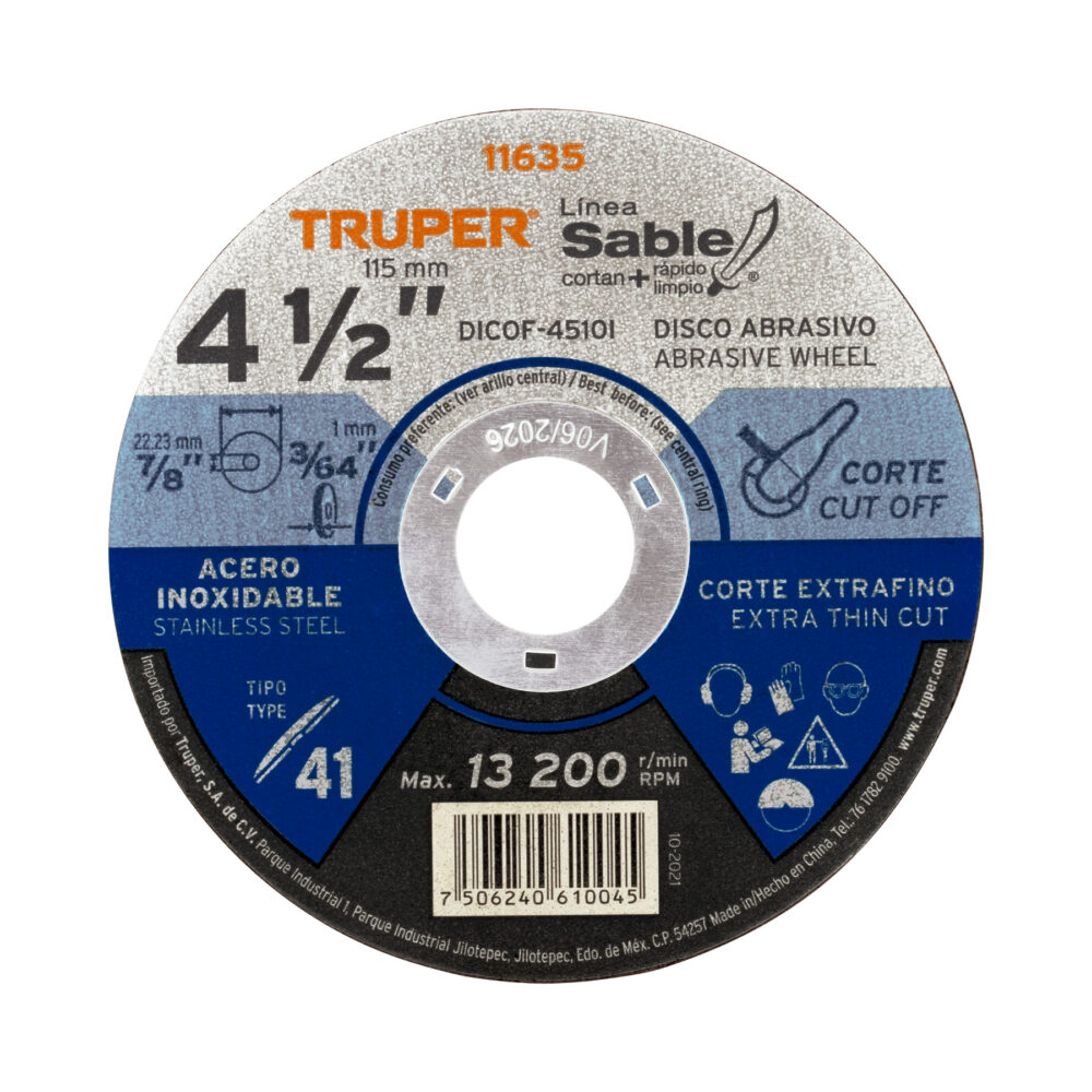 DISCO TIPO 41 DE 4-1/2" X 1 MM CORTE FINO ACERO INOX, SABLE