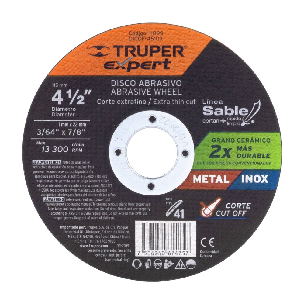 DISCO TIPO 41 DE 4-1/2" X 1 MM CORTE FINO DE METAL, EXPERT