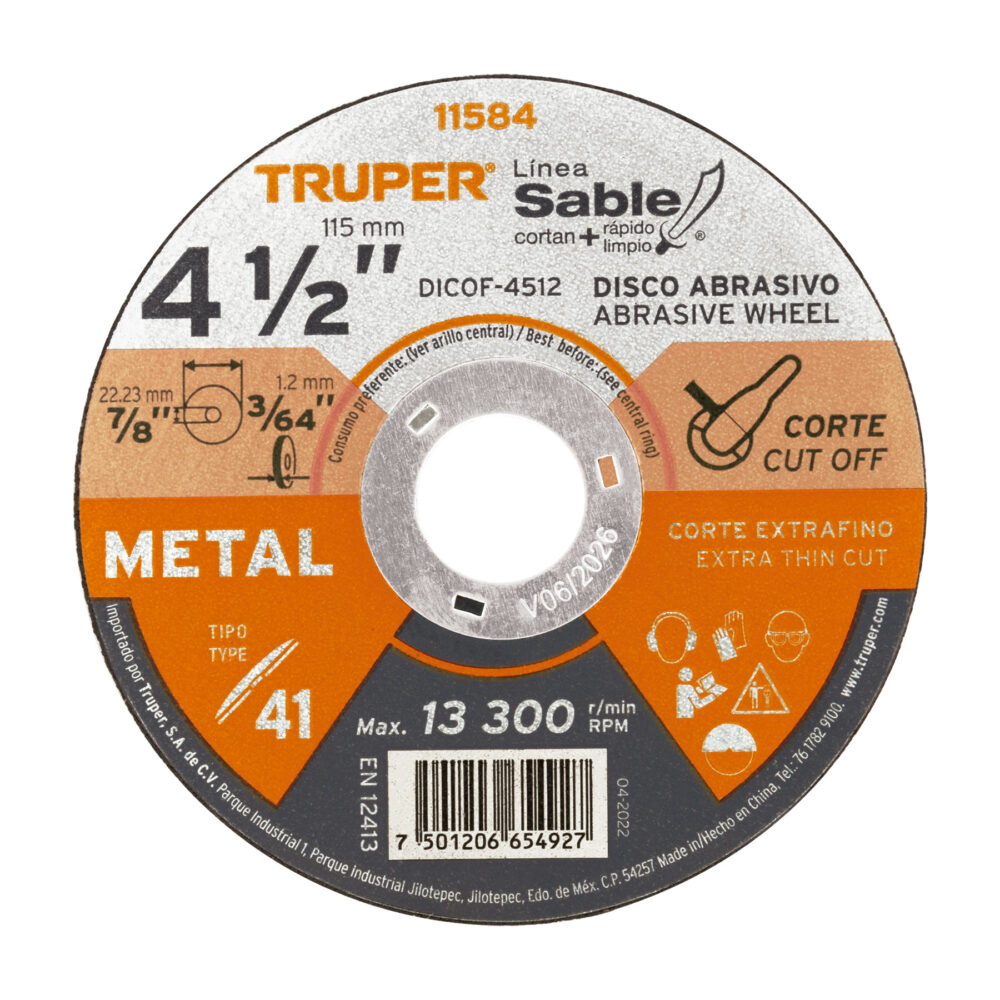 DISCO TIPO 41 DE 4-1/2" X 1.2 MM CORTE FINO DE METAL, SABLE