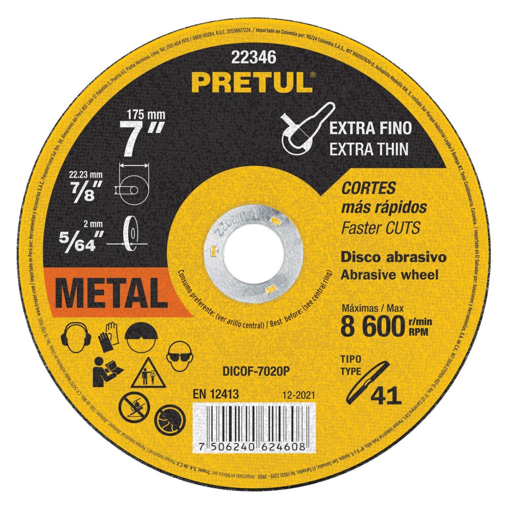 DISCO TIPO 41 DE 7" X 2 MM CORTE FINO DE METAL