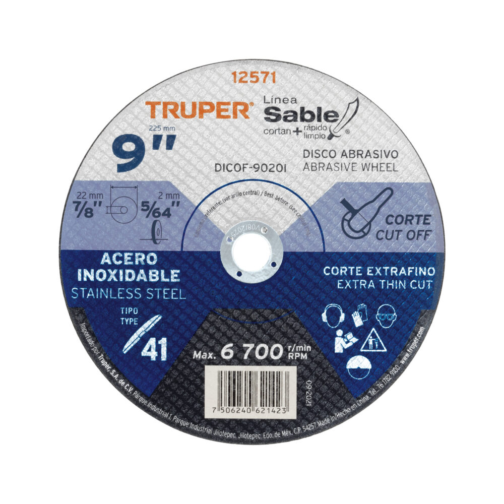 DISCO TIPO 41 DE 9" X 2 MM CORTE FINO ACERO INOX, SABLE