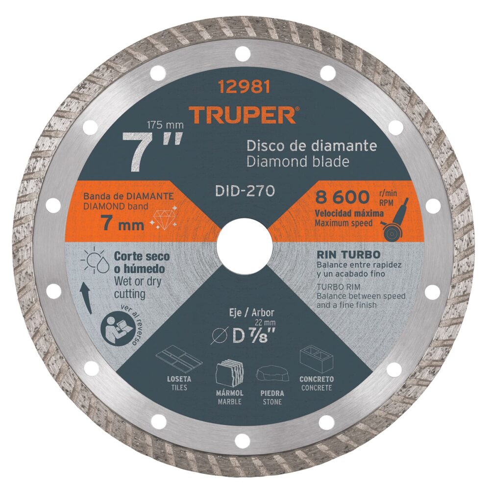 DISCO DE DIAMANTE DE 7" X 2.8 MM, RIN TURBO