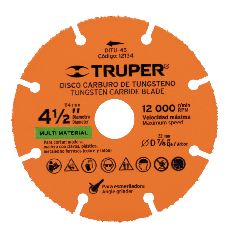 DISCO 4-1/2" MULTIMATERIAL DE CARBURO DE TUNGSTENO