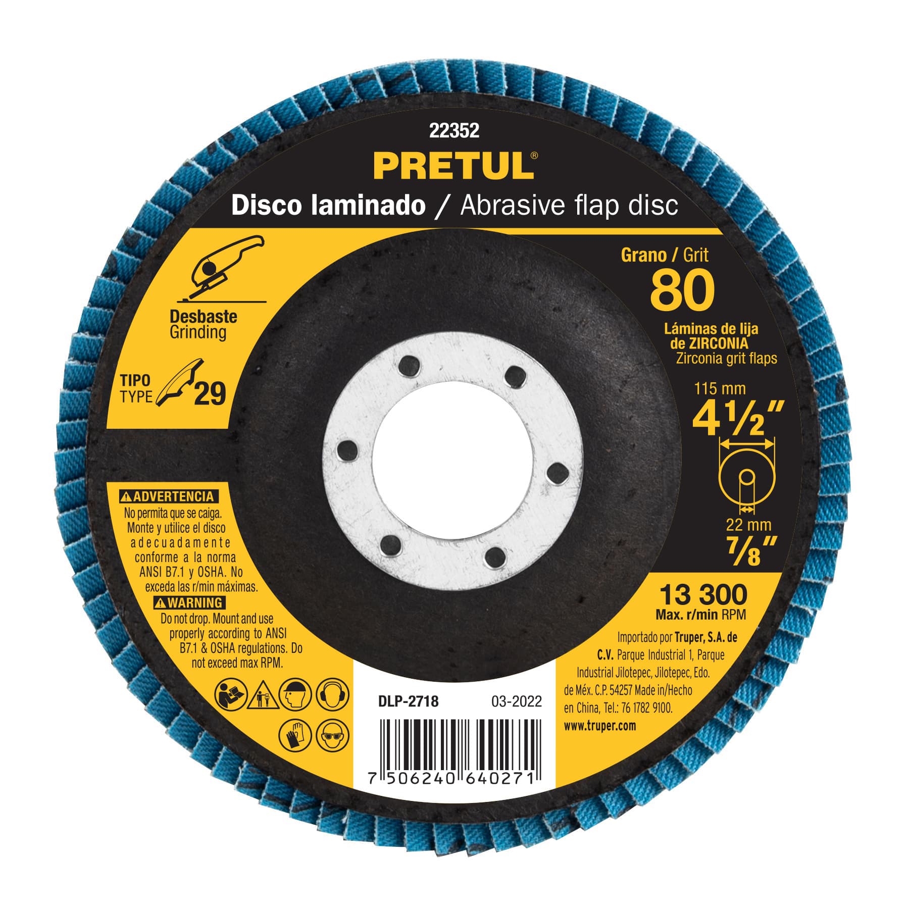 DISCO LAMINADO 4-1/2", GRANO 80 CENTRO 7/8", FIBRA