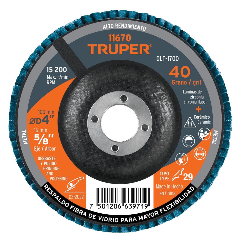 DISCO LAMINADO 4", GRANO 40 CENTRO 5/8", FIBRA