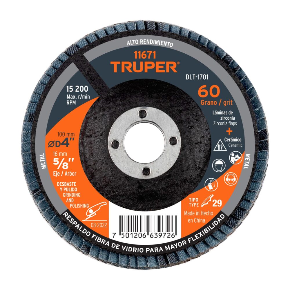 DISCO LAMINADO 4", GRANO 60 CENTRO 5/8", FIBRA