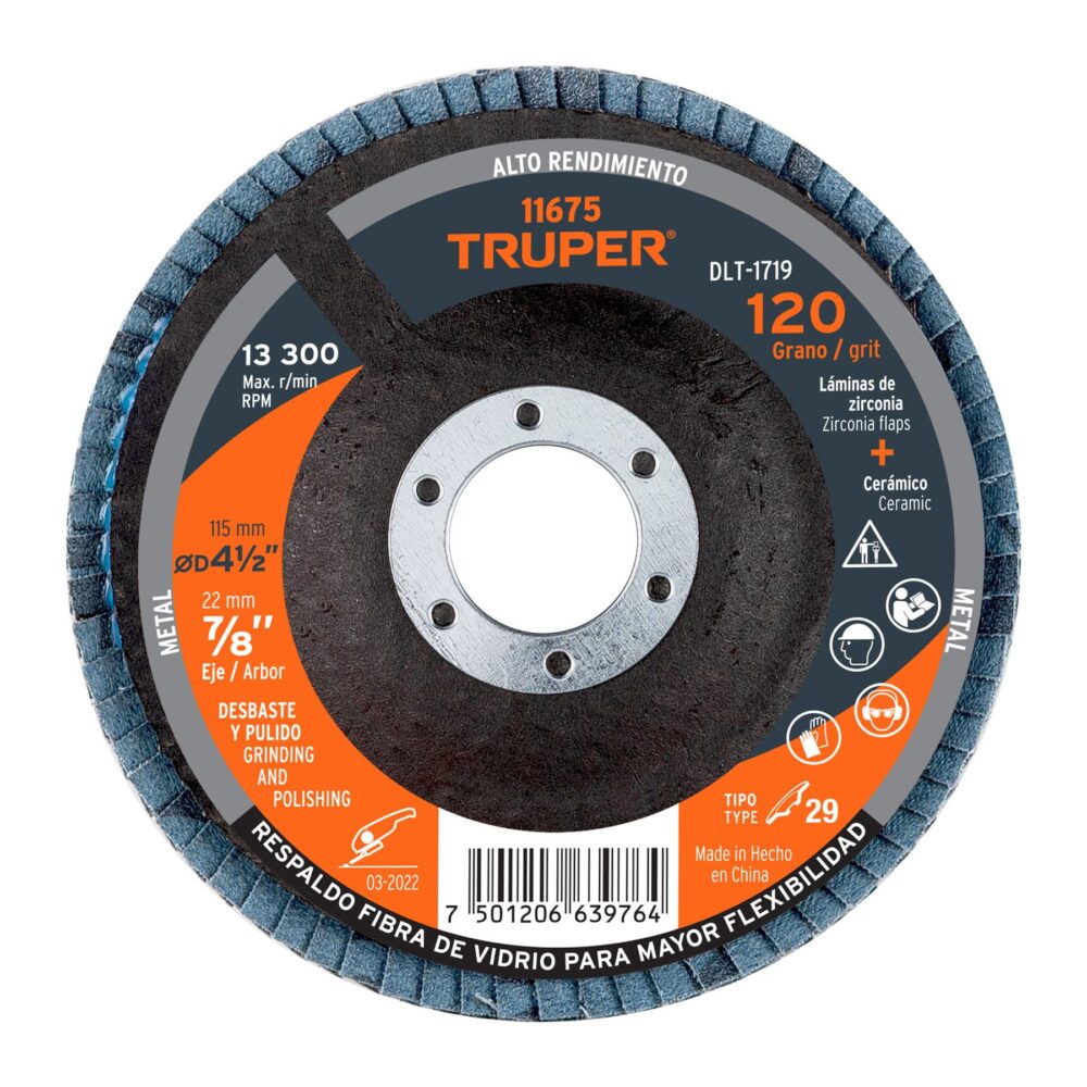 DISCO LAMINADO 4-1/2", GRANO 120 CENTRO 7/8", FIBRA