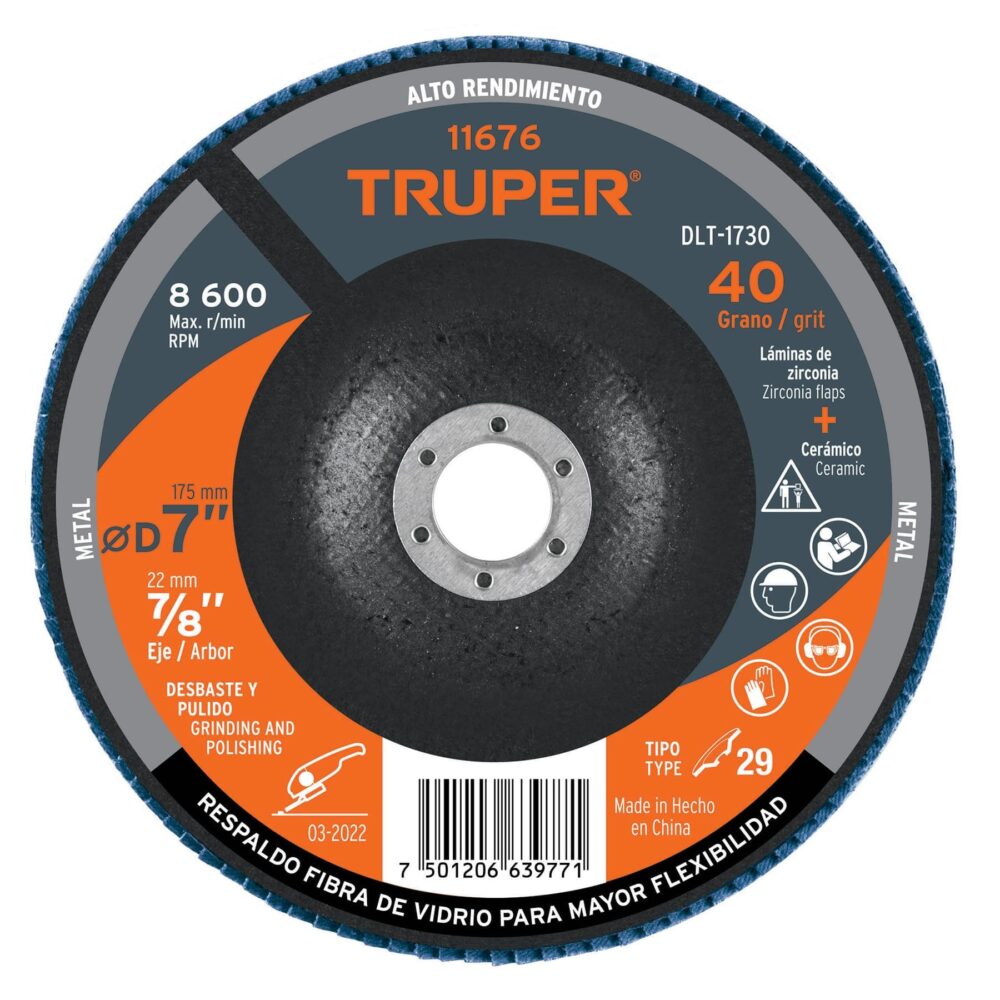 DISCO LAMINADO 7", GRANO 40 CENTRO 7/8", FIBRA