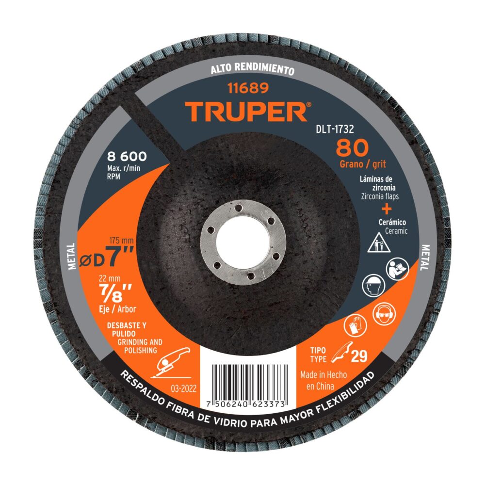 DISCO LAMINADO 7", GRANO 80 CENTRO 7/8", FIBRA