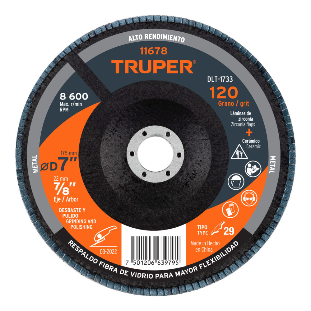 DISCO LAMINADO 7", GRANO 120 CENTRO 7/8", FIBRA