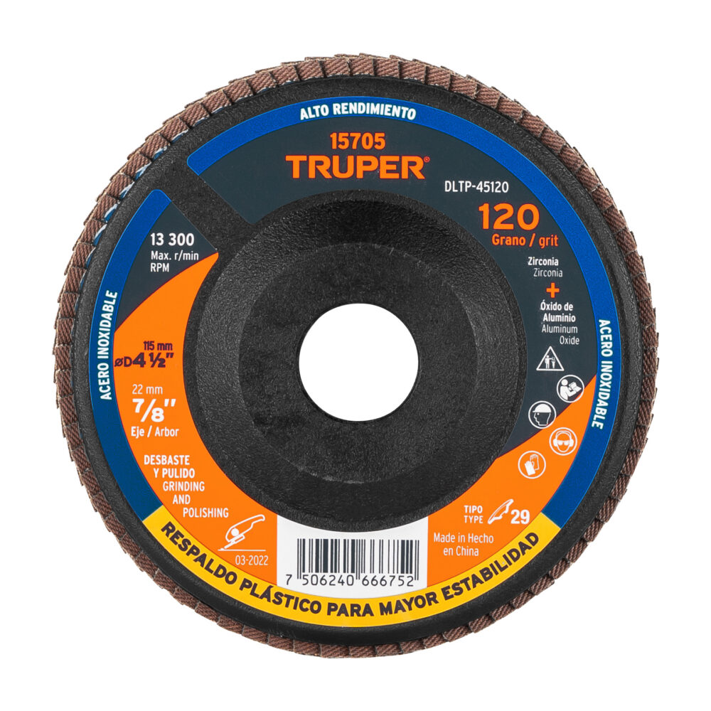 DISCO LAMINADO 4-1/2" GRANO 120 CENTRO 7/8", PLÁSTICO