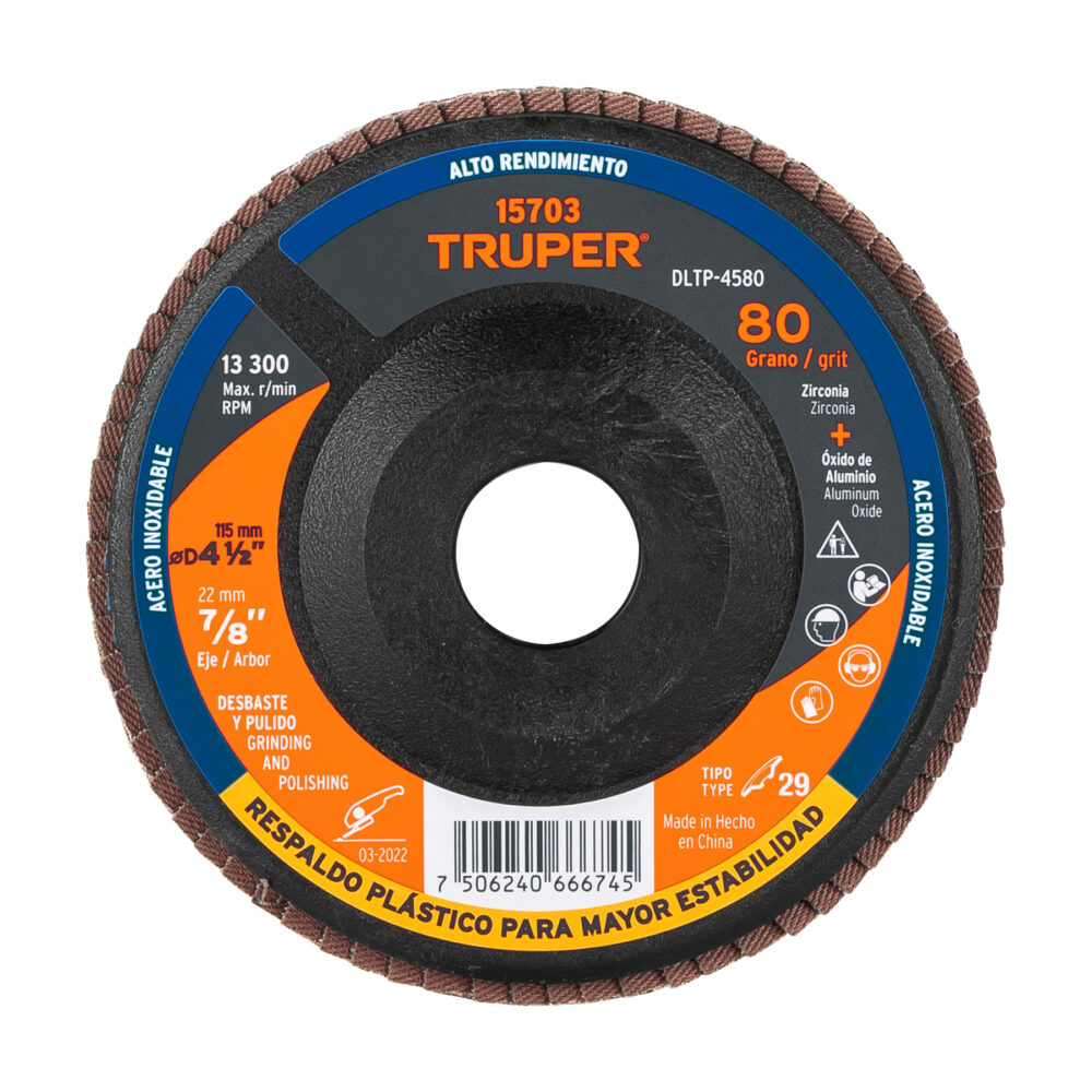 DISCO LAMINADO 4-1/2" GRANO 80 CENTRO 7/8", PLÁSTICO,