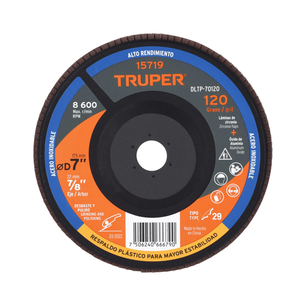 DISCO LAMINADO 7" GRANO 120 CENTRO 7/8", PLÁSTICO