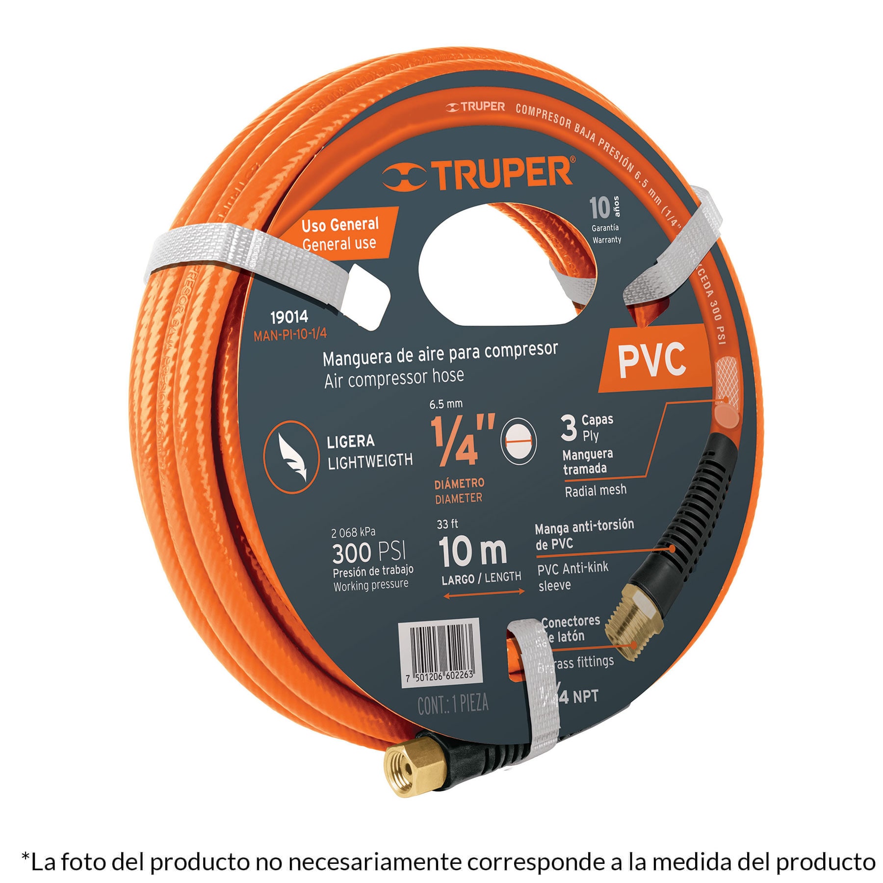 MANGUERA PARA COMPRESOR, DE PVC, 5M X 3/8"
