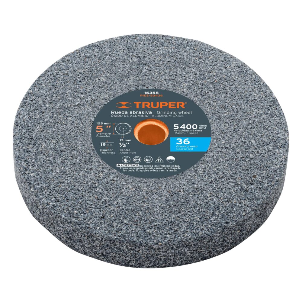 RUEDA ABRASIVA P/ESMERIL 5"X19MM, ÓXIDO ALUMINIO, GRANO 36