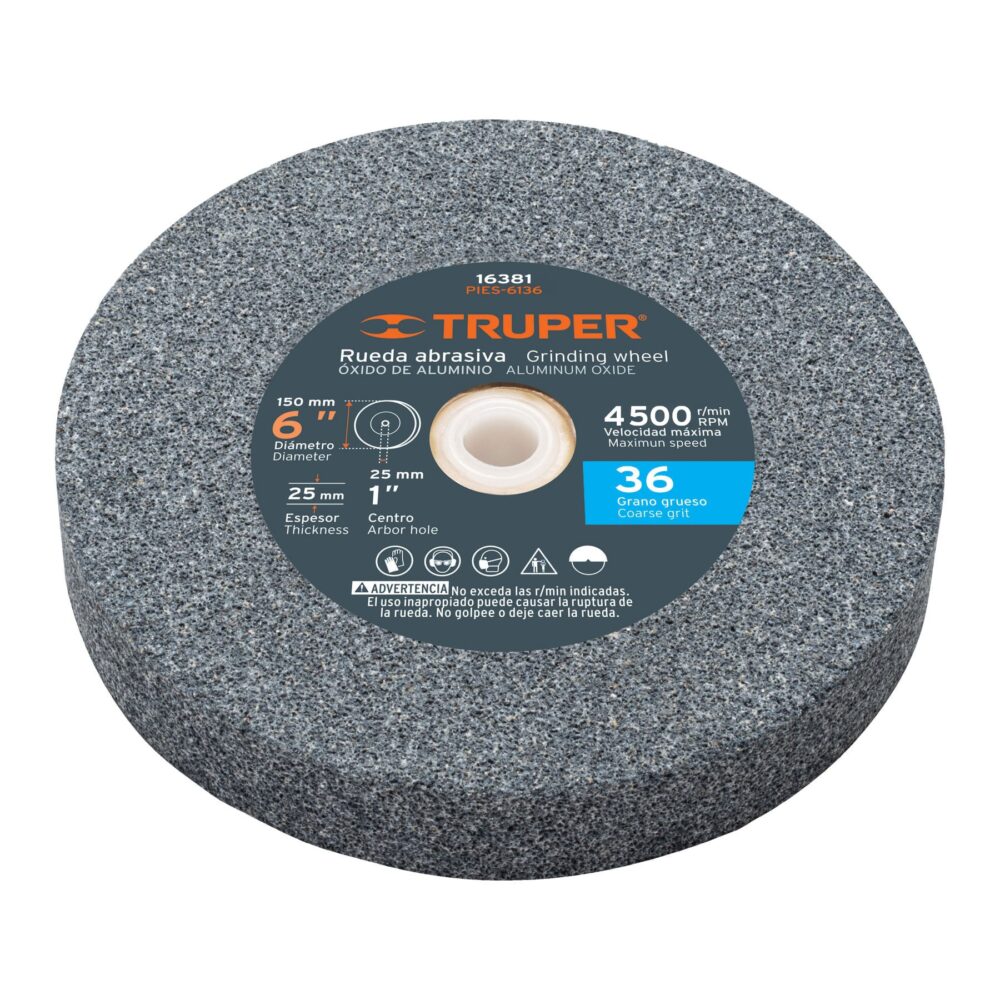 RUEDA ABRASIVA P/ESMERIL 6"X25MM, ÓXIDO ALUMINIO, GRANO 36