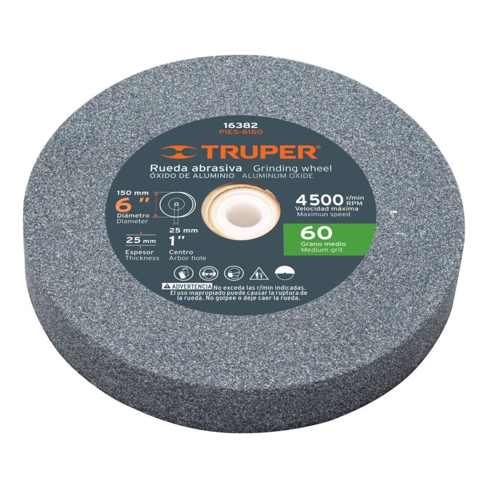 RUEDA ABRASIVA P/ESMERIL 6"X25MM, ÓXIDO ALUMINIO, GRANO 60