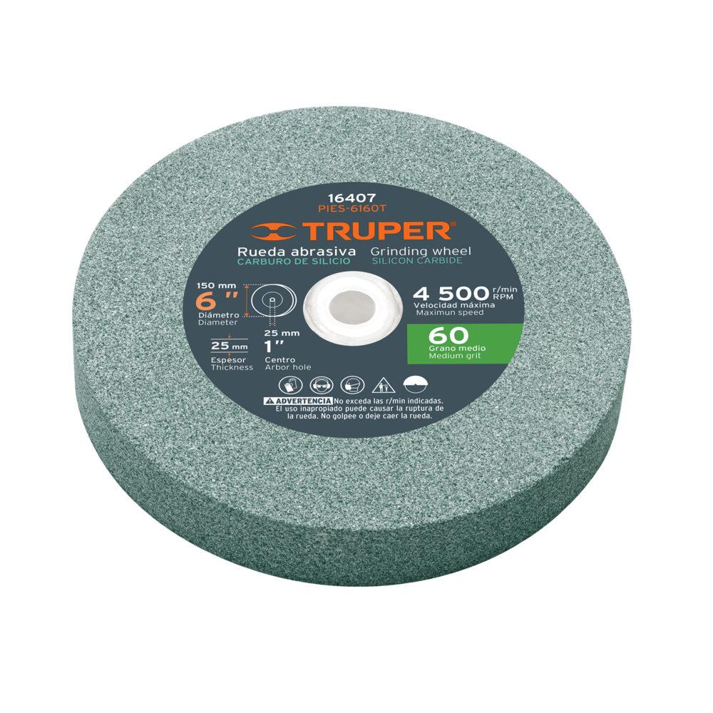 RUEDA ABRASIVA P/ESMERIL 6"X25MM, CARBURO SILICIO, GRANO 60