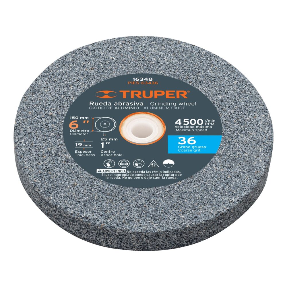 RUEDA ABRASIVA P/ESMERIL 6"X19MM, ÓXIDO ALUMINIO, GRANO 36